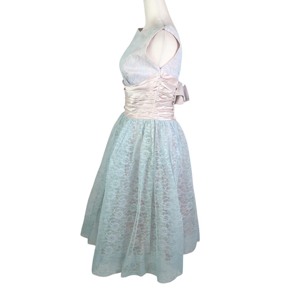 Vintage 60s Powder Blue Lace Full A-Line Midi Prom Dress S - Picture 3 of 5